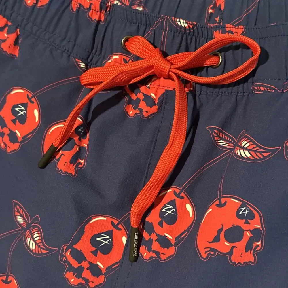 Zero Foxtrot Swim Trunks Mens XL Skull Cherries Stretch Waist Lined Shorts 2024